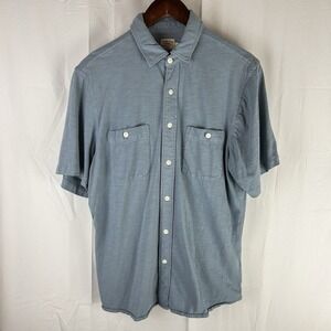 Faherty Shirt Men's Large Blue 100% Organic Cotton Short Sleeve Button Up